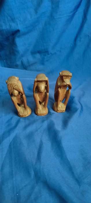 Vintage Three Mystic Apes, Handcarved Wooden Figurines