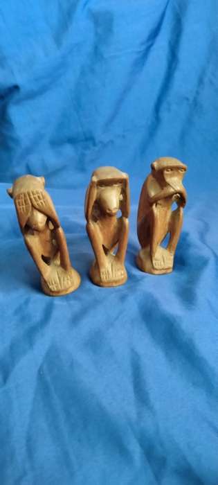 Vintage Three Mystic Apes, Handcarved Wooden Figurines