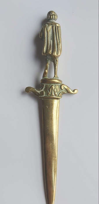 Vintage Solid Brass Letter Opener William Shakespeare, Antique England Paper Knife