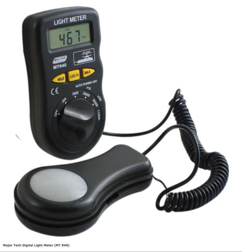 Major Tech Digital Light Meter MT 940. Boxed, manual etc. 0.1 Lux to 50,000 Lux