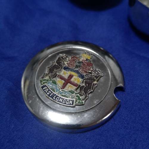 Vintage East London (UK) mini Sugar bowl with Stainless Steel Salt & Pepper shaker and Egg Holder.