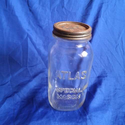 Atlas Special Mason Clear Jar Original Vintage Quart Fruit Jar. vintage