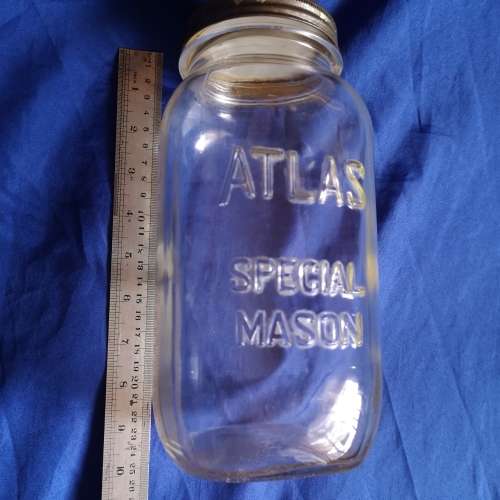 Atlas Special Mason Clear Jar Original Vintage Quart Fruit Jar. vintage