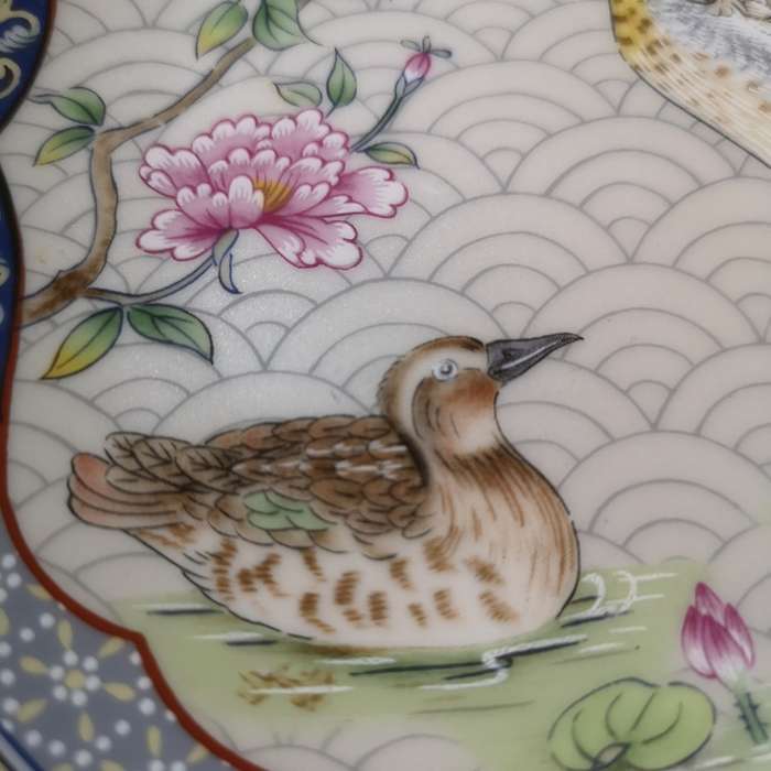 Imari, Vintage Asian Art Plate with Geese. Beautiful texture and detail