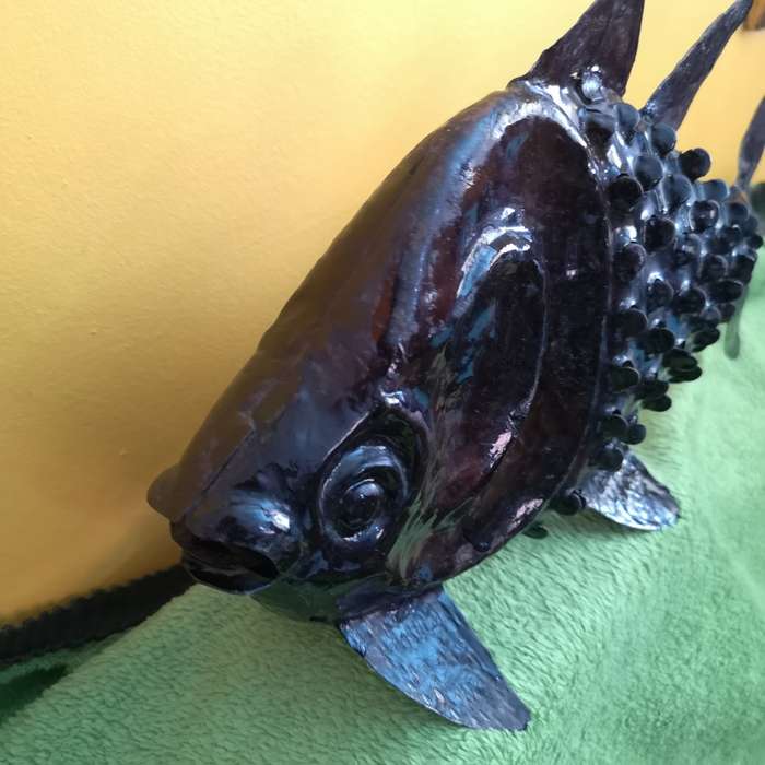 Vintage Metal Fish sculpture Handmade. Approx 470mm Head to Tail