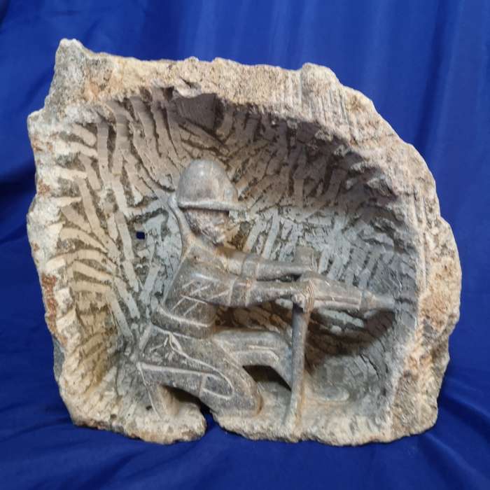 Mining Folk Art 3 D Miner Carved/ Sculpted from One Piece of Rock Unique. vintage