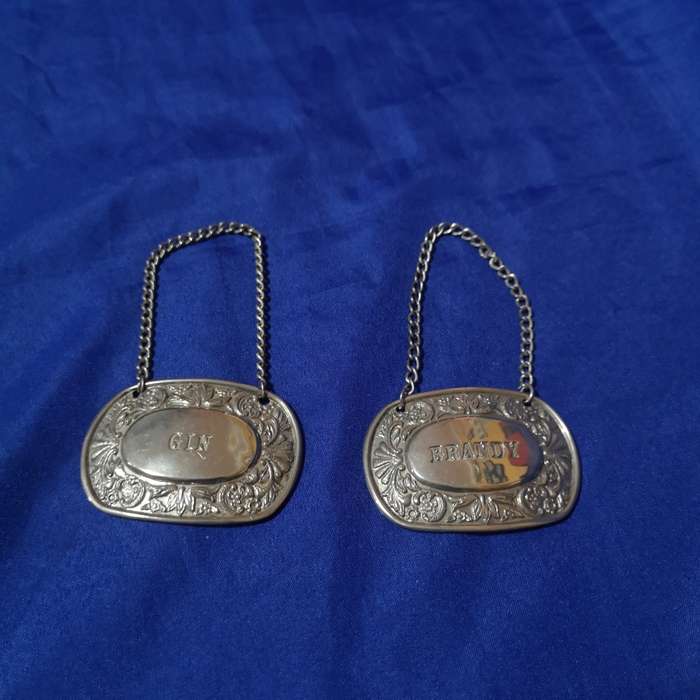 Vintage Spirit Bottle Decanter Label/Tag. Silver plated/ Silver.