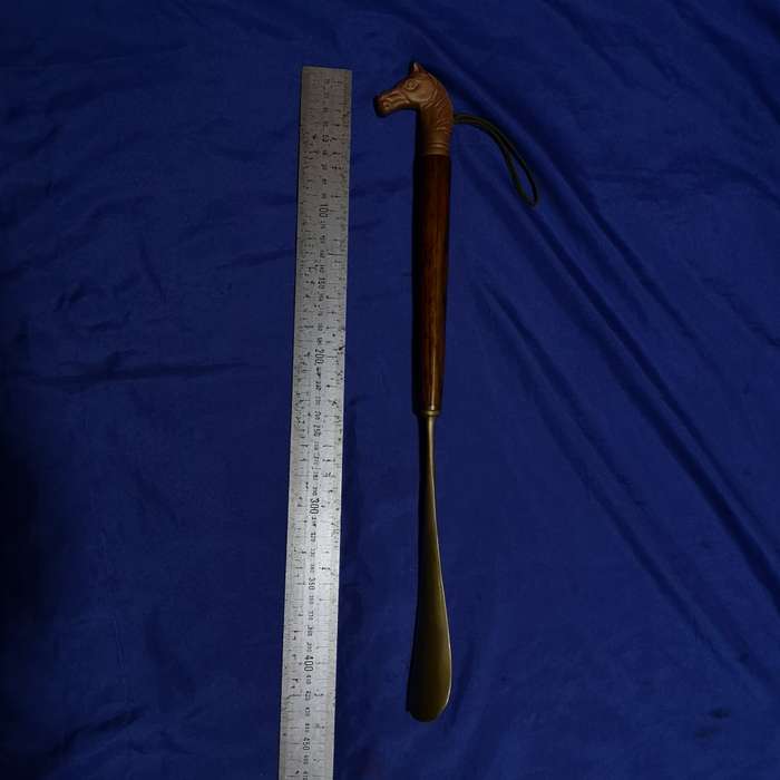 Vintage Brass and Wood Horse Head Long Handle Shoe Horn Equestrian. Rare Find