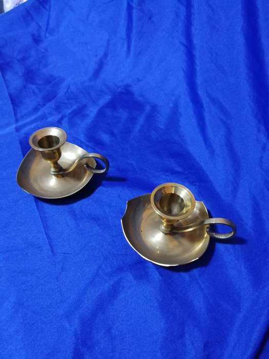 Vintage pair of solid brass candle holders/ chamber stick
