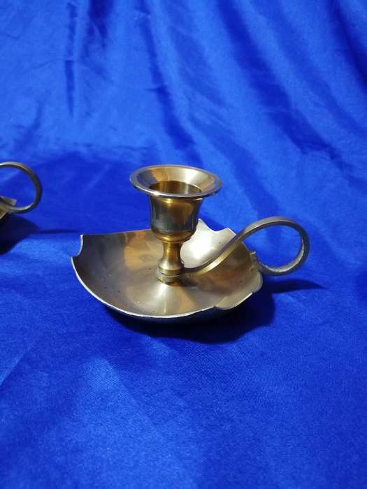 Vintage pair of solid brass candle holders/ chamber stick