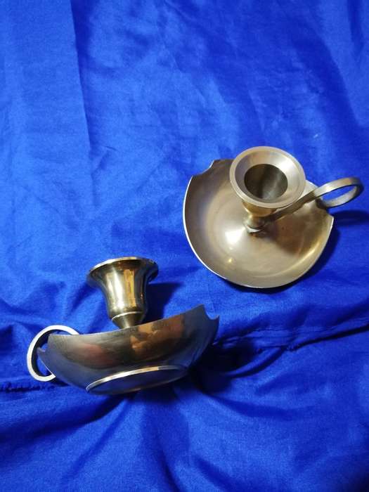Vintage pair of solid brass candle holders/ chamber stick