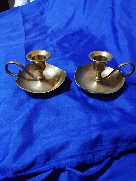 Vintage pair of solid brass candle holders/ chamber stick