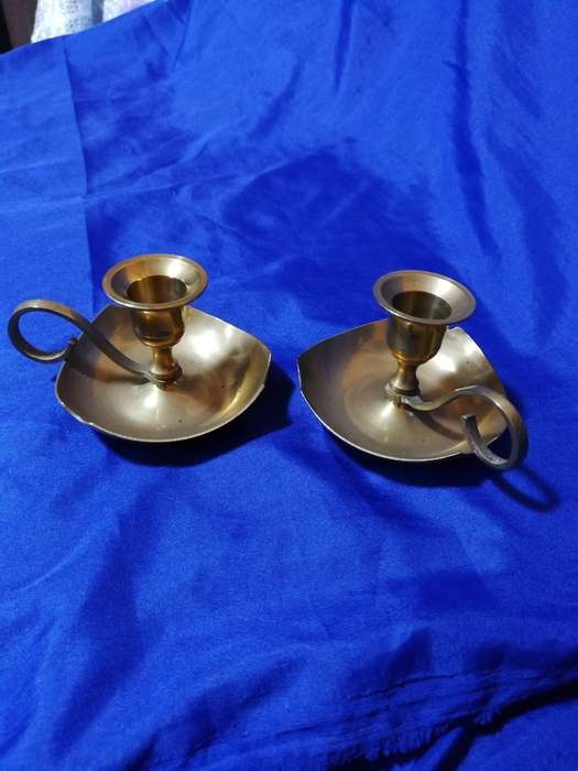 Vintage pair of solid brass candle holders/ chamber stick