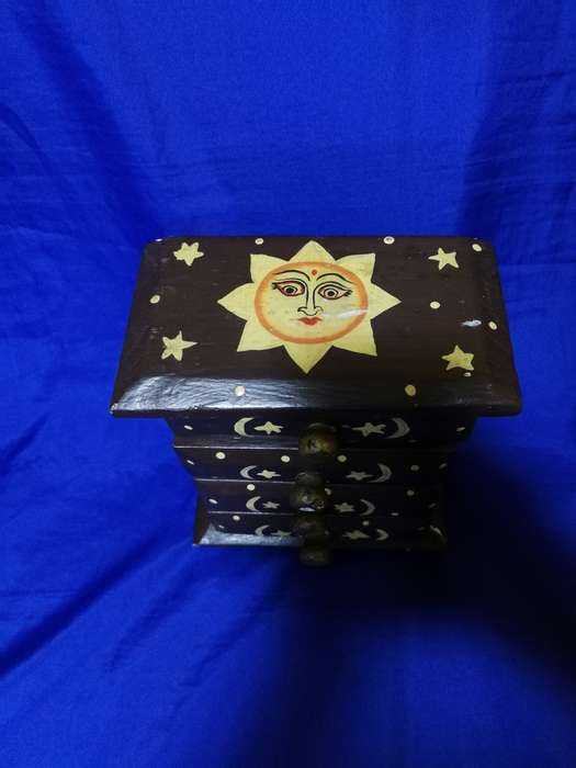 Indonesian Moon and Sun Keepsake Chest of Draws. Handpainted. Vintage Decor item.
