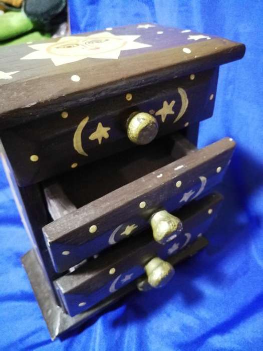 Indonesian Moon and Sun Keepsake Chest of Draws. Handpainted. Vintage Decor item.