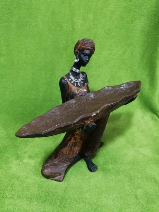 African Statue Sculpture, resin handprinted. Ideal as Reception area sweet/ business cards bowl