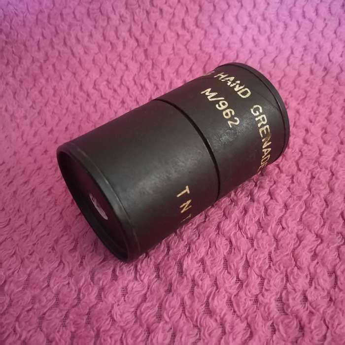 Vintage Empty storage container for M/962 Hand Grenade. Ideal for `man cave` Display item