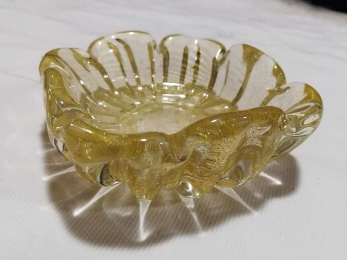 VINTAGE MURANO GLASS ASHTRAY /BOWL AVENTURINE GOLD VENETIAN GLASS