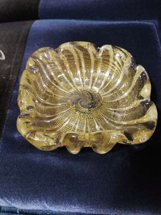 VINTAGE MURANO GLASS ASHTRAY /BOWL AVENTURINE GOLD VENETIAN GLASS
