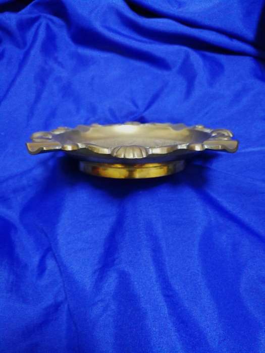 Vintage Brass Ashtray - Ornate with shell design and Engraving- Cigar sized holder
