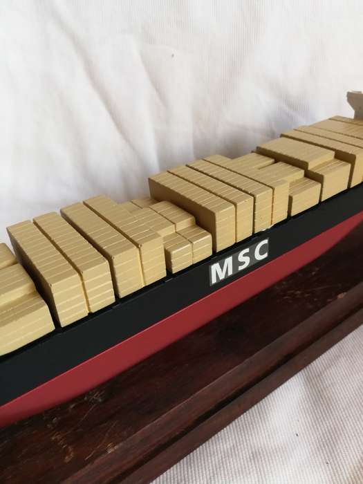 Vintage 1990 90s MSC Rafaela Container Vessel Model Collectible with Display Case. Boardroom item