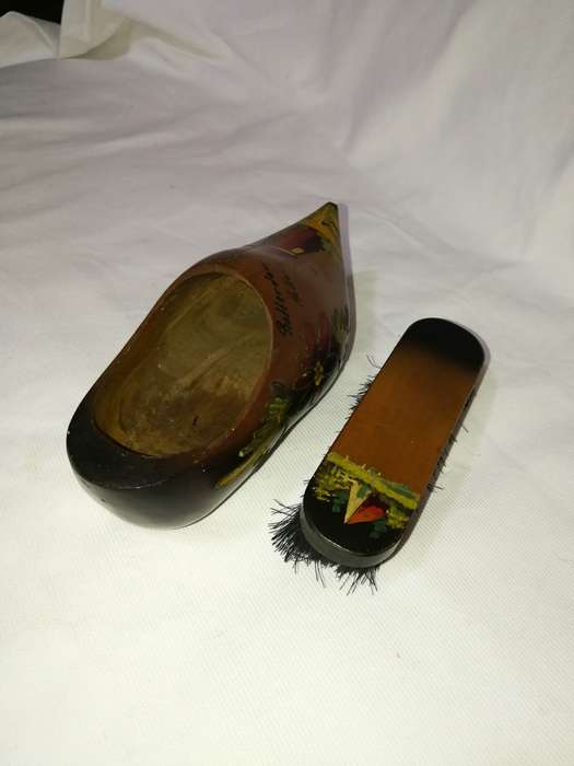 Vintage Wooden Holland Clog Shoe and Brush Wall Hanging.