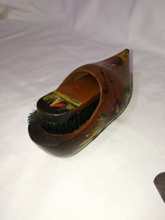 Vintage Wooden Holland Clog Shoe and Brush Wall Hanging.
