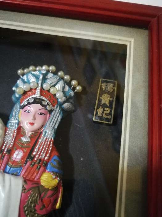 Chinese Hand Painted Lacquer Mask of Princess Yang Gui Fei Statue in box frame- Vintage