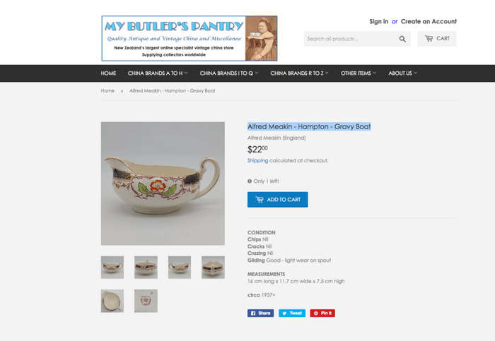 Alfred Meakin England - Hampton - Gravy Boat- Vintage