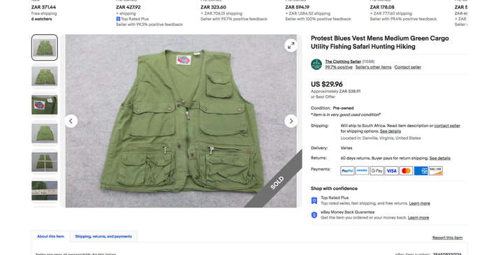 Ronald Sassoon Commando style Unisex Utility Waist coat. Size S
