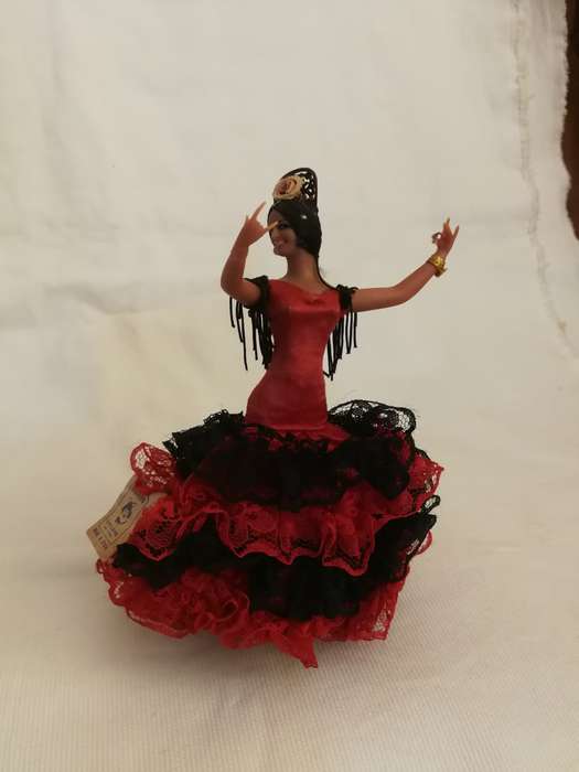 Vintage Doll MARIN Chiclana collectible folklore doll from Spain Red dress. 80s