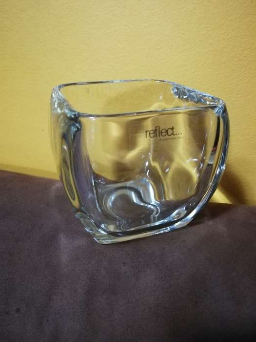 Glass Clear Votive Curved Tapered Square Candy Bowl Vase- Unused