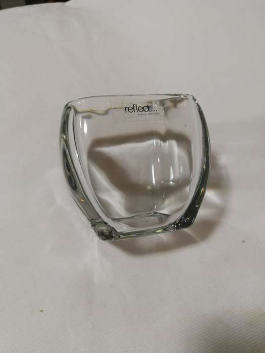 Glass Clear Votive Curved Tapered Square Candy Bowl Vase- Unused