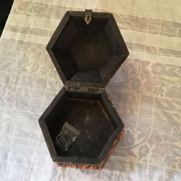 Beautiful Vintage Handmade Trinket Box Brass Design and Tacks Red