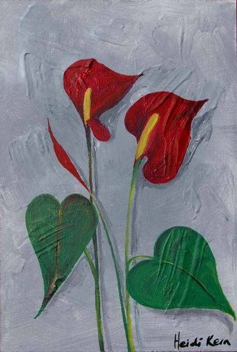 Original Painting - Anthyriums - by SA artist Heidi Kern