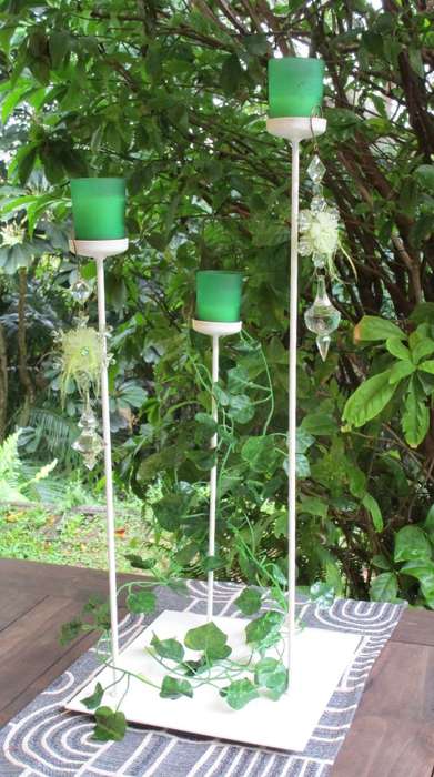 Candle holder with 3 stands, modern, unique creation, WITHOUT THE SHOWN DECORATION