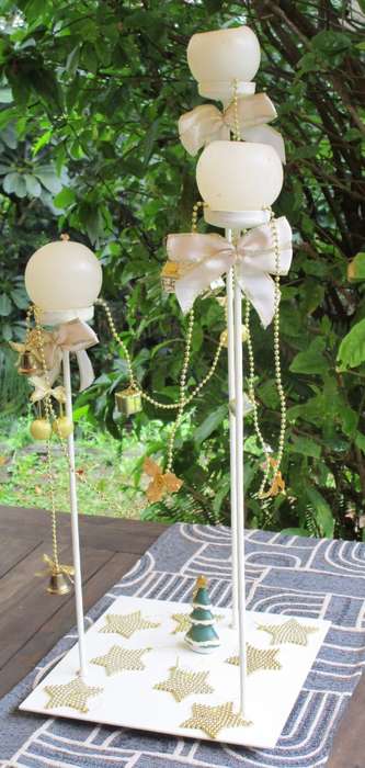 Candle holder with 3 stands, modern, unique creation, WITHOUT THE SHOWN DECORATION