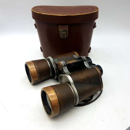 RARE!!! Large Vintage Leather and Brass Carl Zeiss Binoculars (Display)