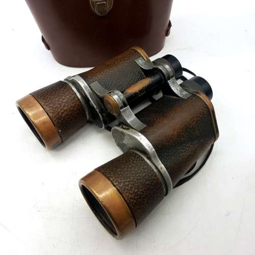 RARE!!! Large Vintage Leather and Brass Carl Zeiss Binoculars (Display)