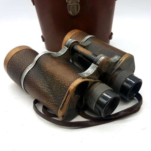 RARE!!! Large Vintage Leather and Brass Carl Zeiss Binoculars (Display)