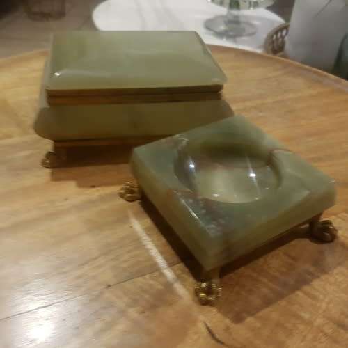 Original Alabaster Jewelry/Trinket Box Combo With Brass Feet!!!