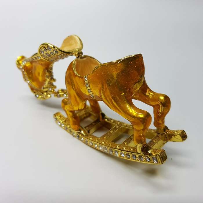 Highly Decorative Enameled Metal Faberge Style Rocking Horse Trinket Box!!!