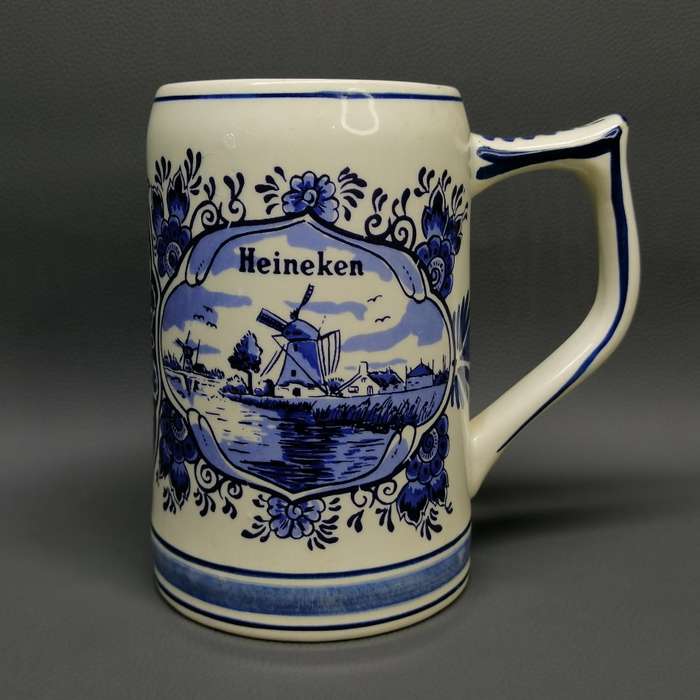Original Dutch Hand Painted Delft Blue Heineken Beer Tankard!!!