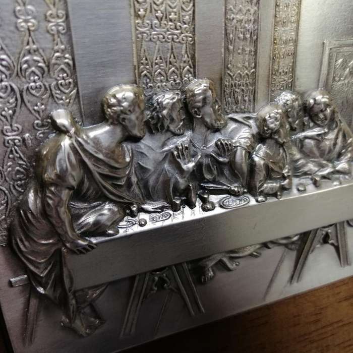 Framed Silver-plate Pressed Metal Depiction of the last supper!!!