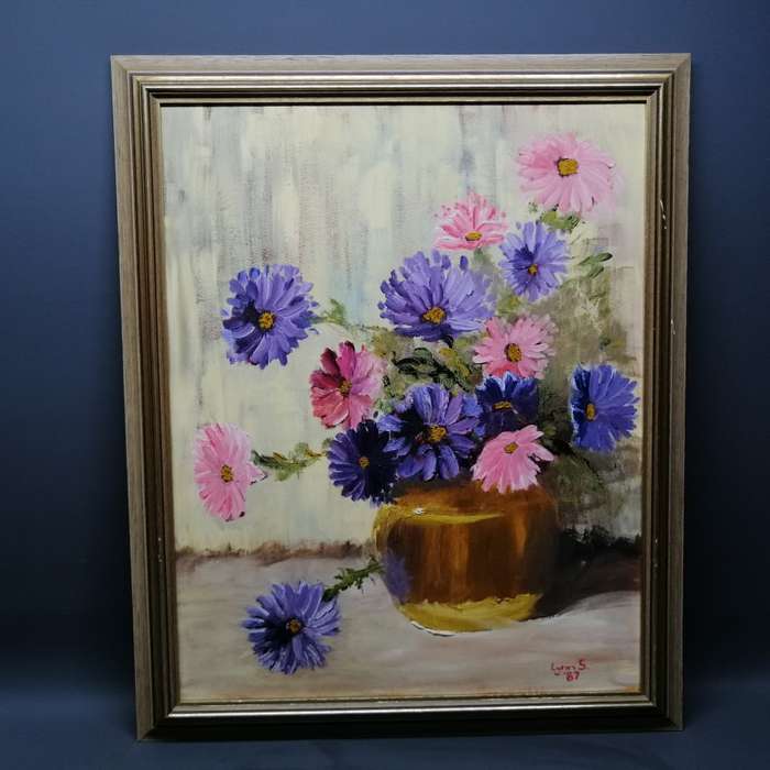 Framed Original Signed 1987 S Lynn Flower Still Life Oil On Board!!! 550mm x 480mm