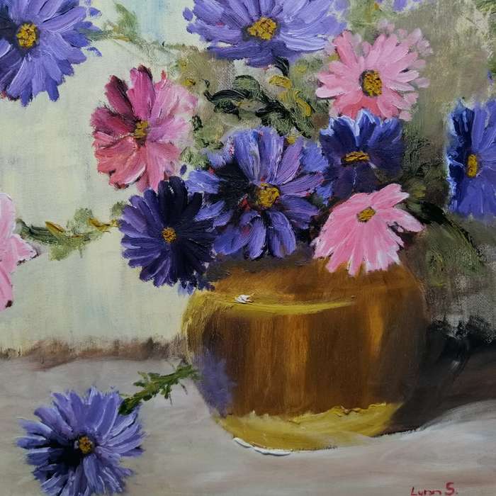 Framed Original Signed 1987 S Lynn Flower Still Life Oil On Board!!! 550mm x 480mm