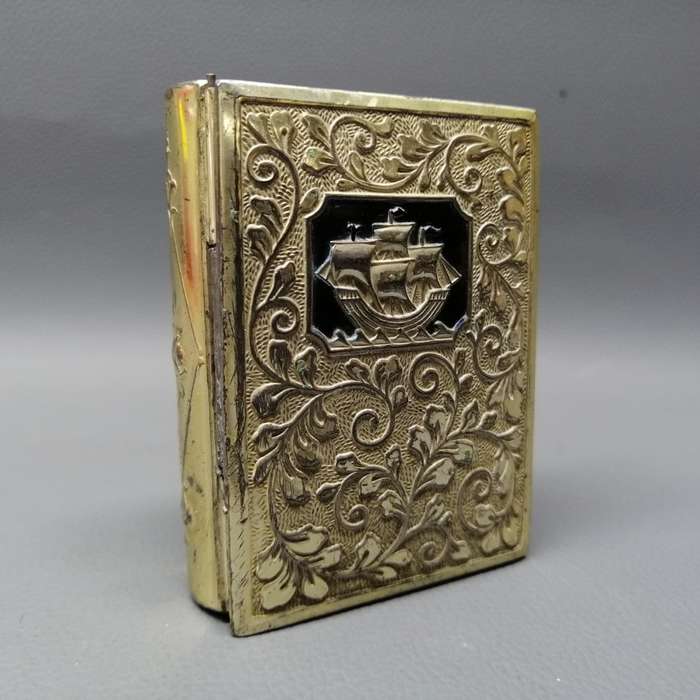 Antique Silverplate Book Shaped Maritime Themed Trinket Box !!!