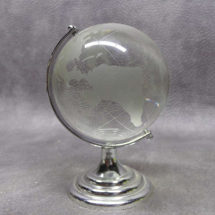 Glass Etched World Globe on Stand Paperweight!!!