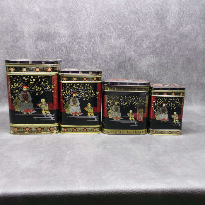 COOL!!! Large Oriental Themed Lithographed Tin Kitchen Containers!!! Bid For All!!