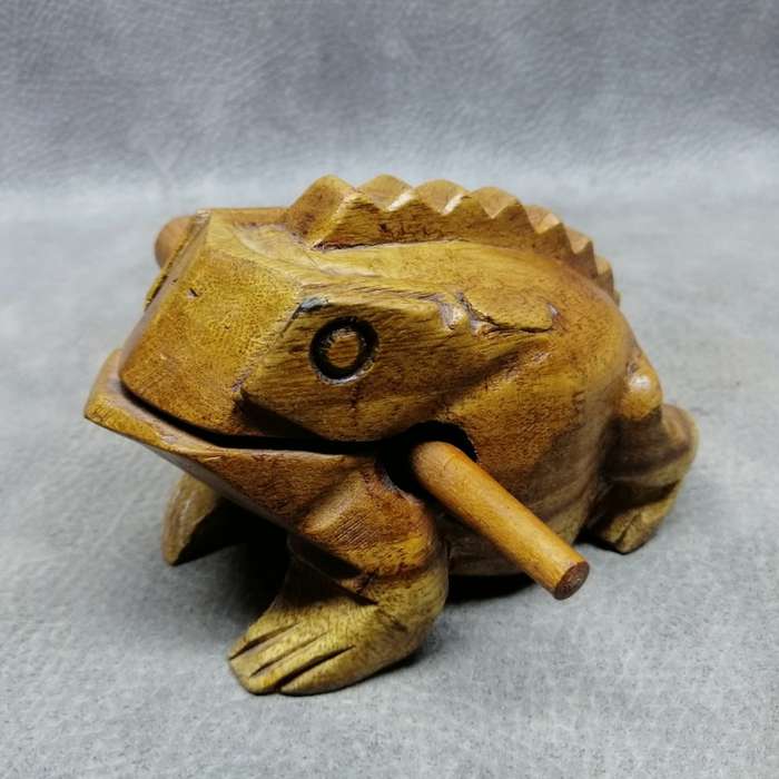 Original Hand Crafted Wood Croaking Frog Statue!!!!